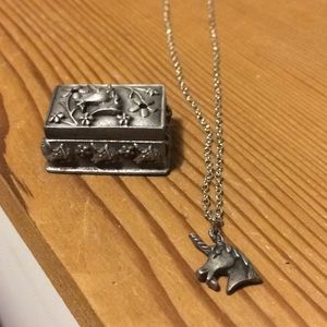 Unicorn pin box and necklace